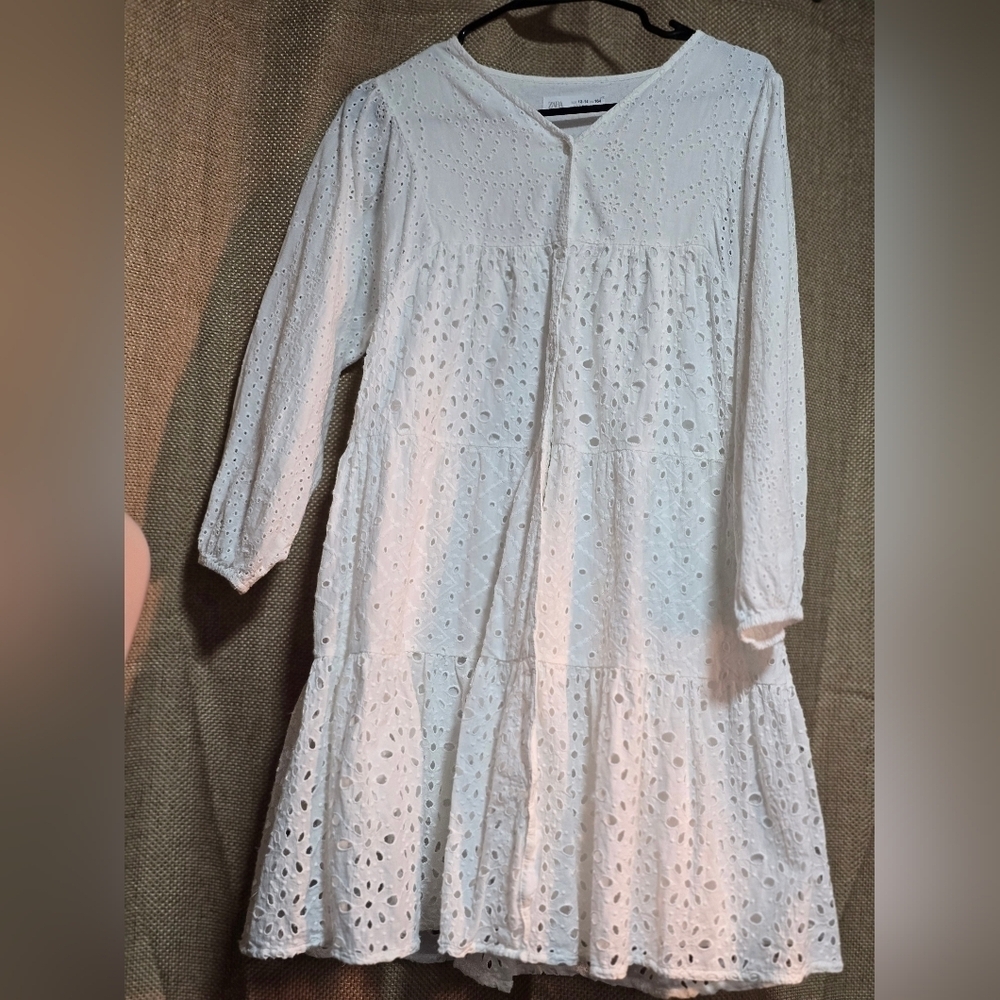 ZARA Elegant White Eyelet Kids Dress